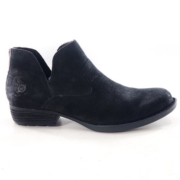 BORN NWOB Beth Distressed Leather Suede Ankle Boots Black - Picture 1 of 7
